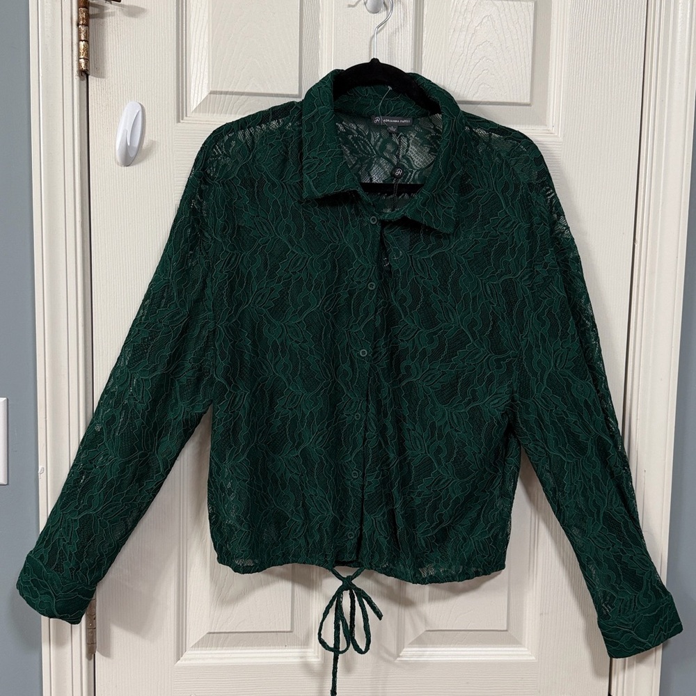 Adrianna Papell Dark Green Lace Blouse Luxury - Picture 6 of 16